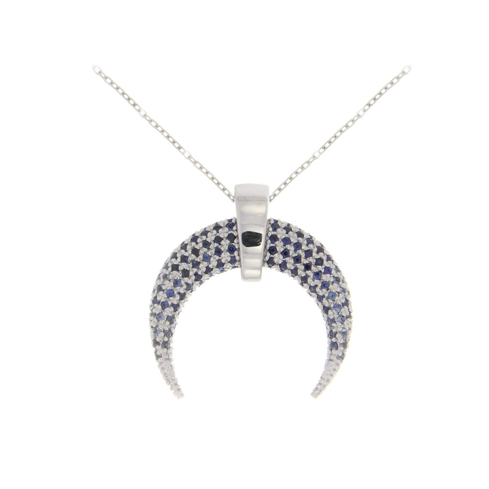Moon Necklace In 18K White Gold And Blue Sapphire