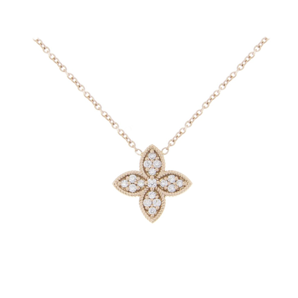 Floral Diamond & Gold Pendant With Twisted Rope Design