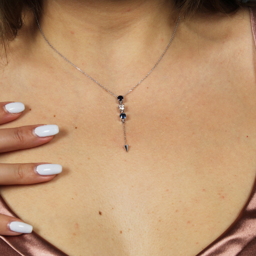 Minimalistic Gold Diamond And Sapphire Necklace