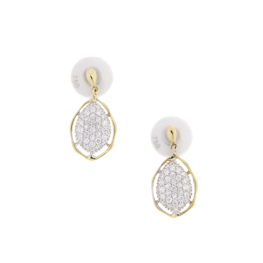 Halo Diamond Drop Earrings In 18K White And Yellow Gold