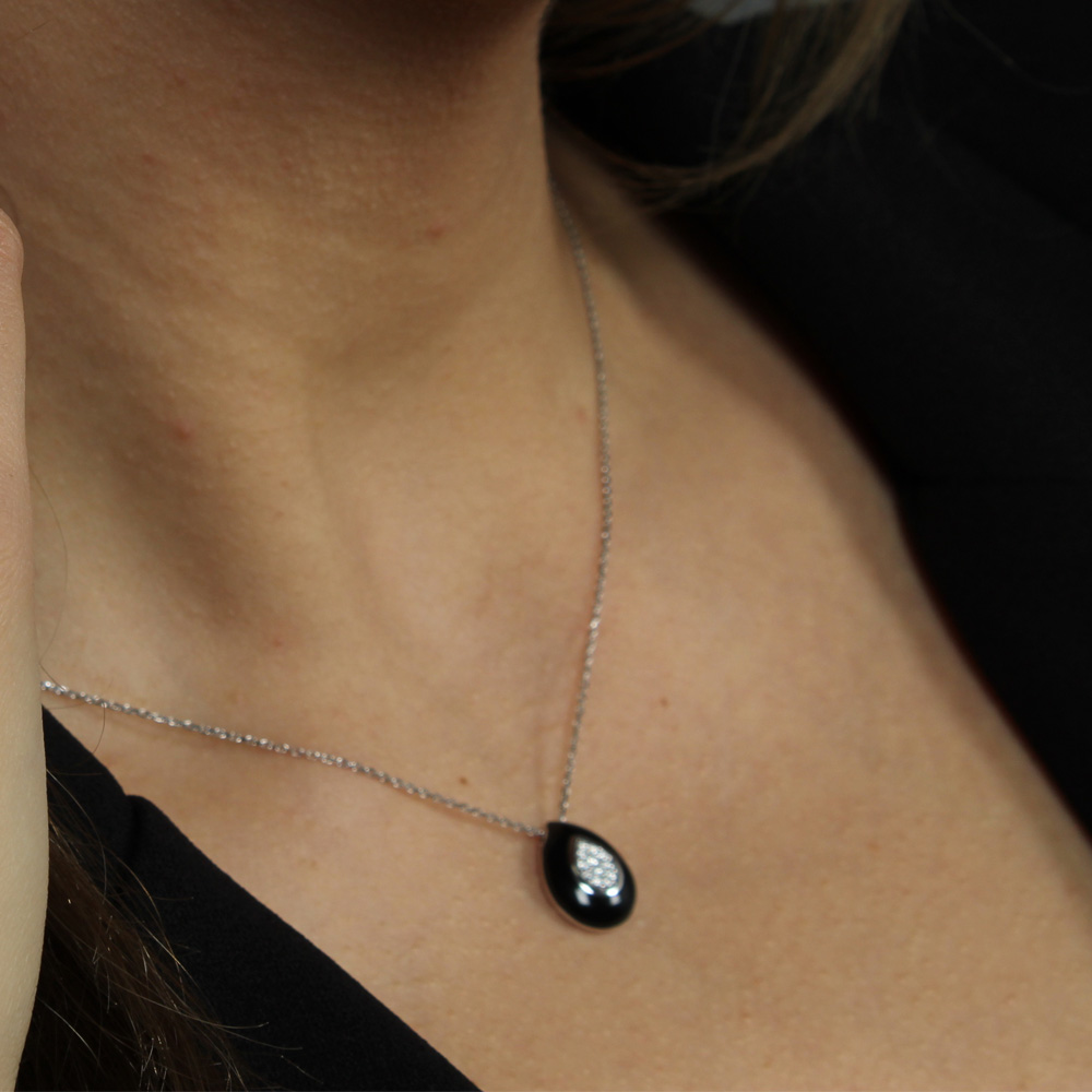 Teardrop Necklace In Diamond, Gold & Blue Enamel