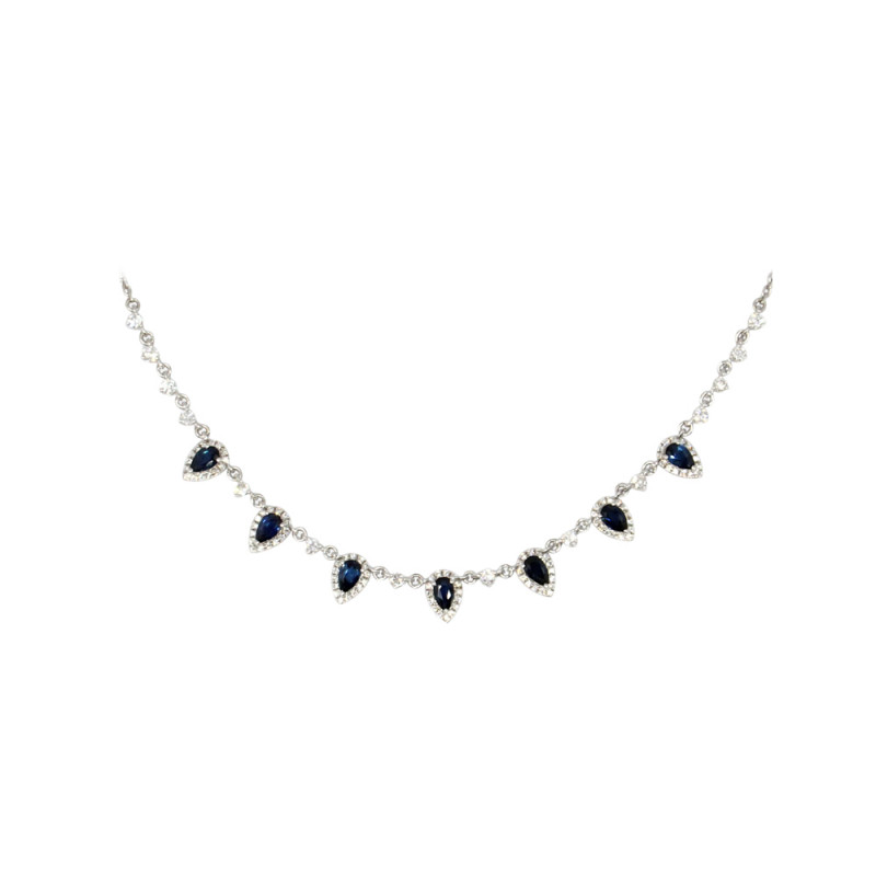 Blue Sapphire & Diamond Drop Necklace In 14K White Gold