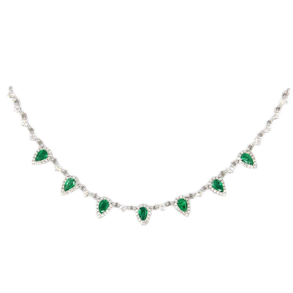 Emerald & Diamond Drop Necklace In 18K White Gold