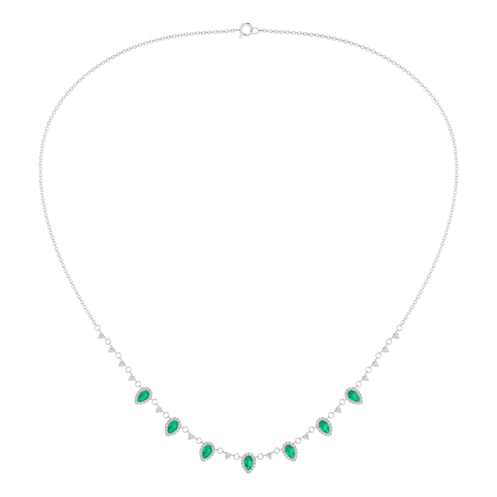 Emerald & Diamond Drop Necklace In 18K White Gold