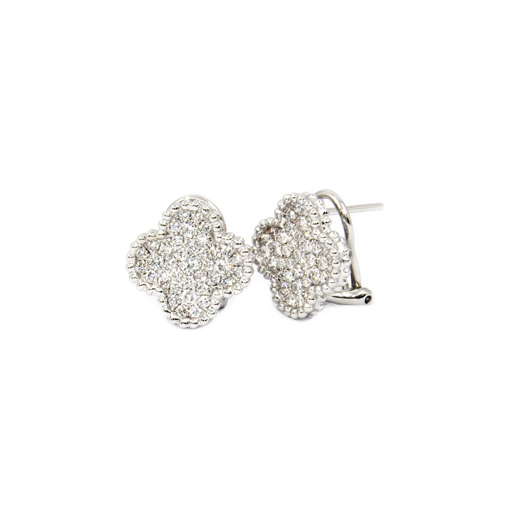 Four Leaf Clover Earrings In 18K White Gold