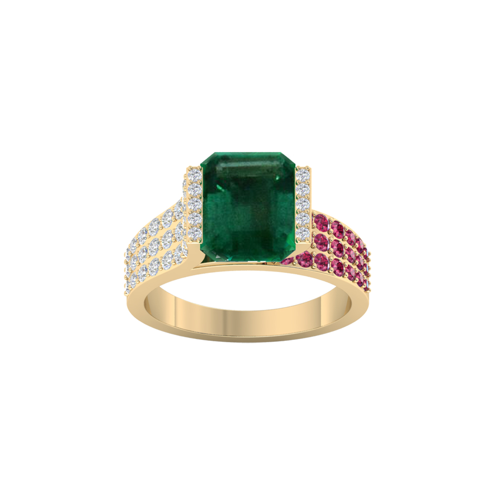 Curio Ring In Emerald , Ruby , And Diamond