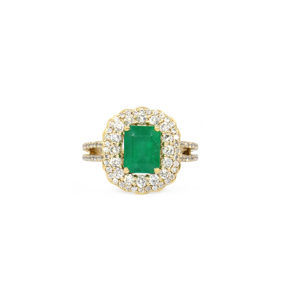 Novel Diamond & Emerald Ring In 18K Yellow Gold
