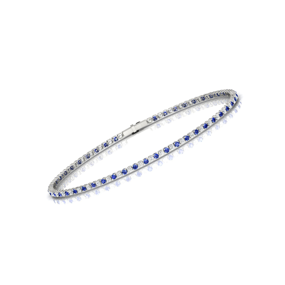 Single Line Ultra Light Tennis Bracelet in Diamond and Blue Sapphire  (1.50mm)