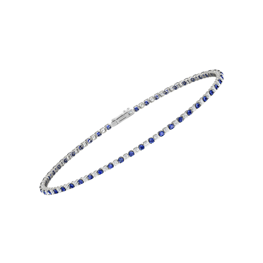 Single Line Ultra Light Tennis Bracelet in Diamond and Blue Sapphire  (1.50mm)