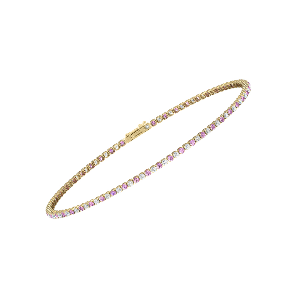 Single Line Ultra Light Tennis Bracelet in Diamond and Pink Sapphire  (1.50mm)