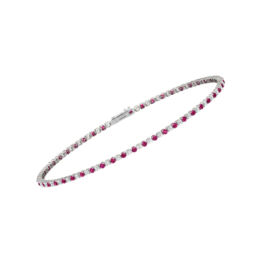 Single Line Ultra Light Tennis Bracelet in Diamond and Ruby  (1.50mm)