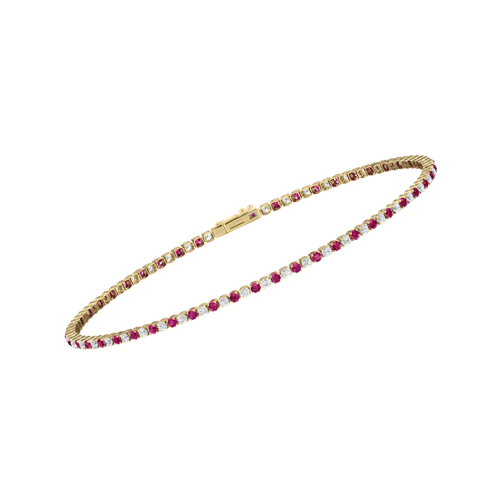 Single Line Ultra Light Tennis Bracelet in Diamond and Ruby  (1.50mm)