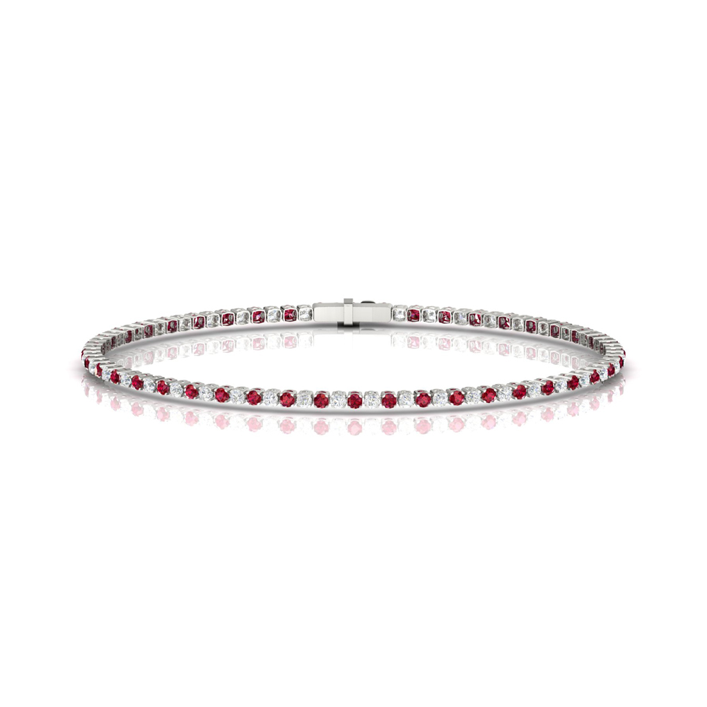 Single Line Ultra Light Tennis Bracelet in Diamond and Ruby  (1.70mm)