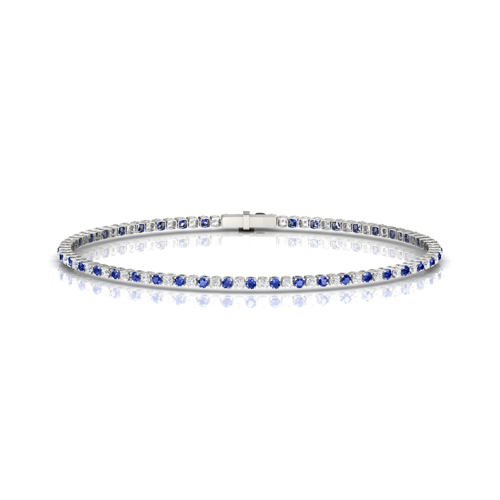 Single Line Ultra Light Tennis Bracelet in Diamond and Blue Sapphire  (1.70mm)
