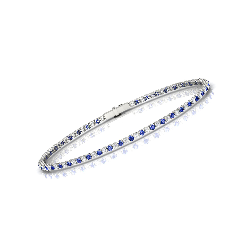 Single Line Ultra Light Tennis Bracelet in Diamond and Blue Sapphire  (1.70mm)