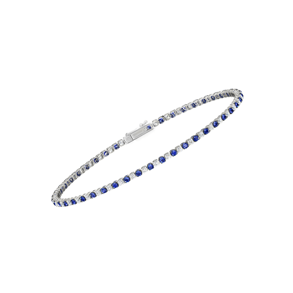 Single Line Ultra Light Tennis Bracelet in Diamond and Blue Sapphire  (1.70mm)