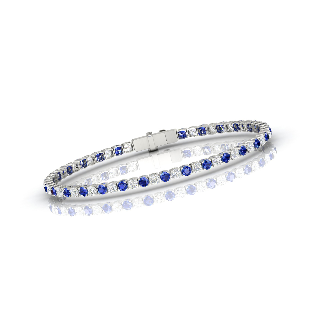 Single Line Ultra Light Tennis Bracelet in Diamond and Blue Sapphire  (2.70mm)