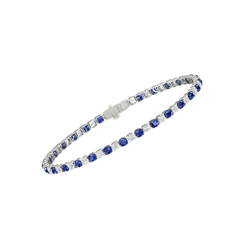 Single Line Ultra Light Tennis Bracelet in Diamond and Blue Sapphire  (2.70mm)