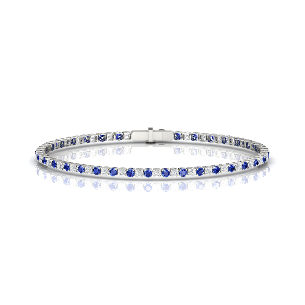 Single Line Ultra Light Tennis Bracelet in Diamond and Blue Sapphire (2.10mm)
