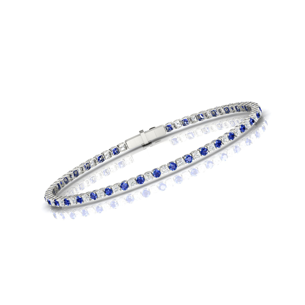 Single Line Ultra Light Tennis Bracelet in Diamond and Blue Sapphire (2.10mm)