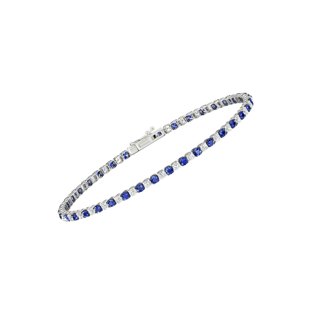 Single Line Ultra Light Tennis Bracelet in Diamond and Blue Sapphire (2.10mm)