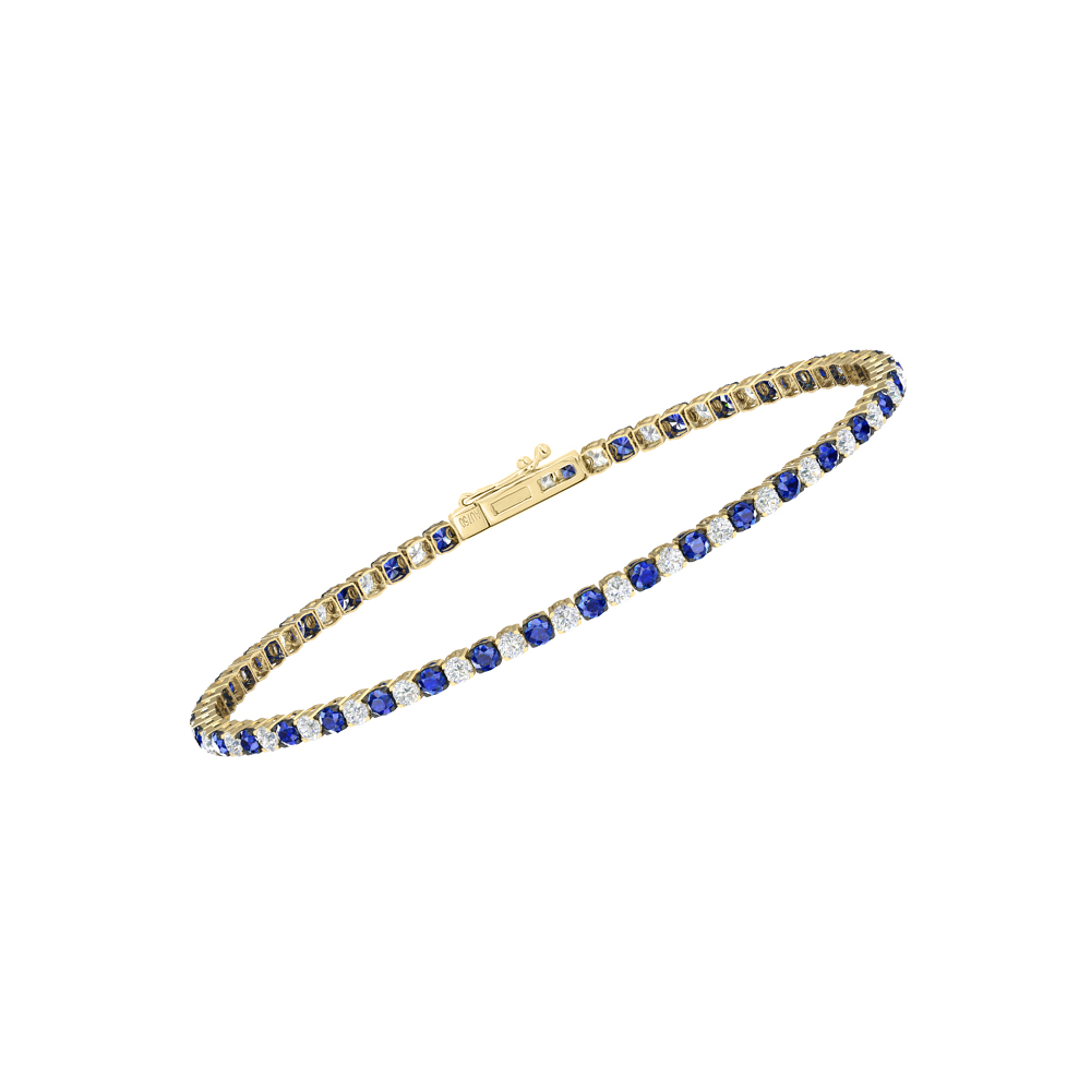 Single Line Ultra Light Tennis Bracelet in Diamond and Blue Sapphire (2.10mm)