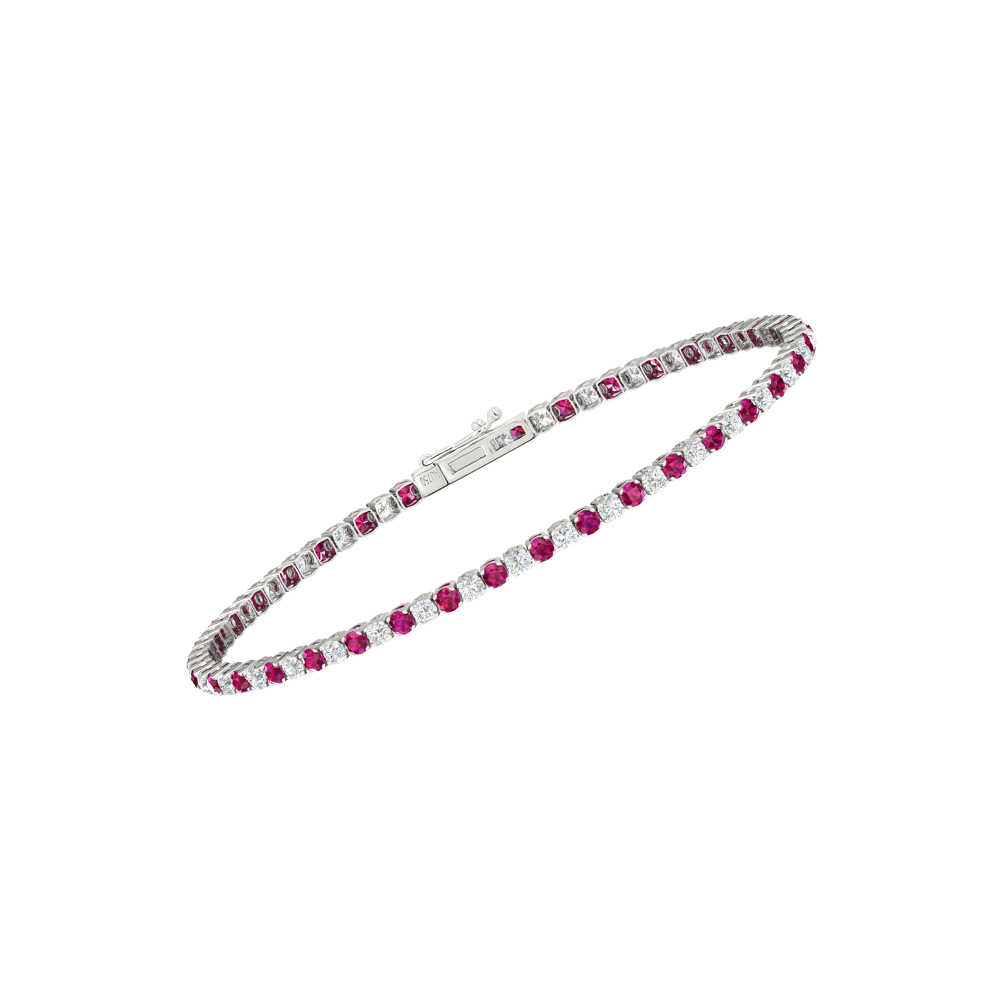 Single Line Ultra Light Tennis Bracelet in Diamond and Ruby  (2.10mm)