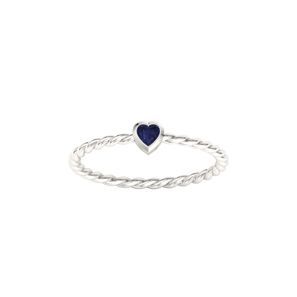 Sapphire & White Gold Dainty Heart Ring In Bezel Setting