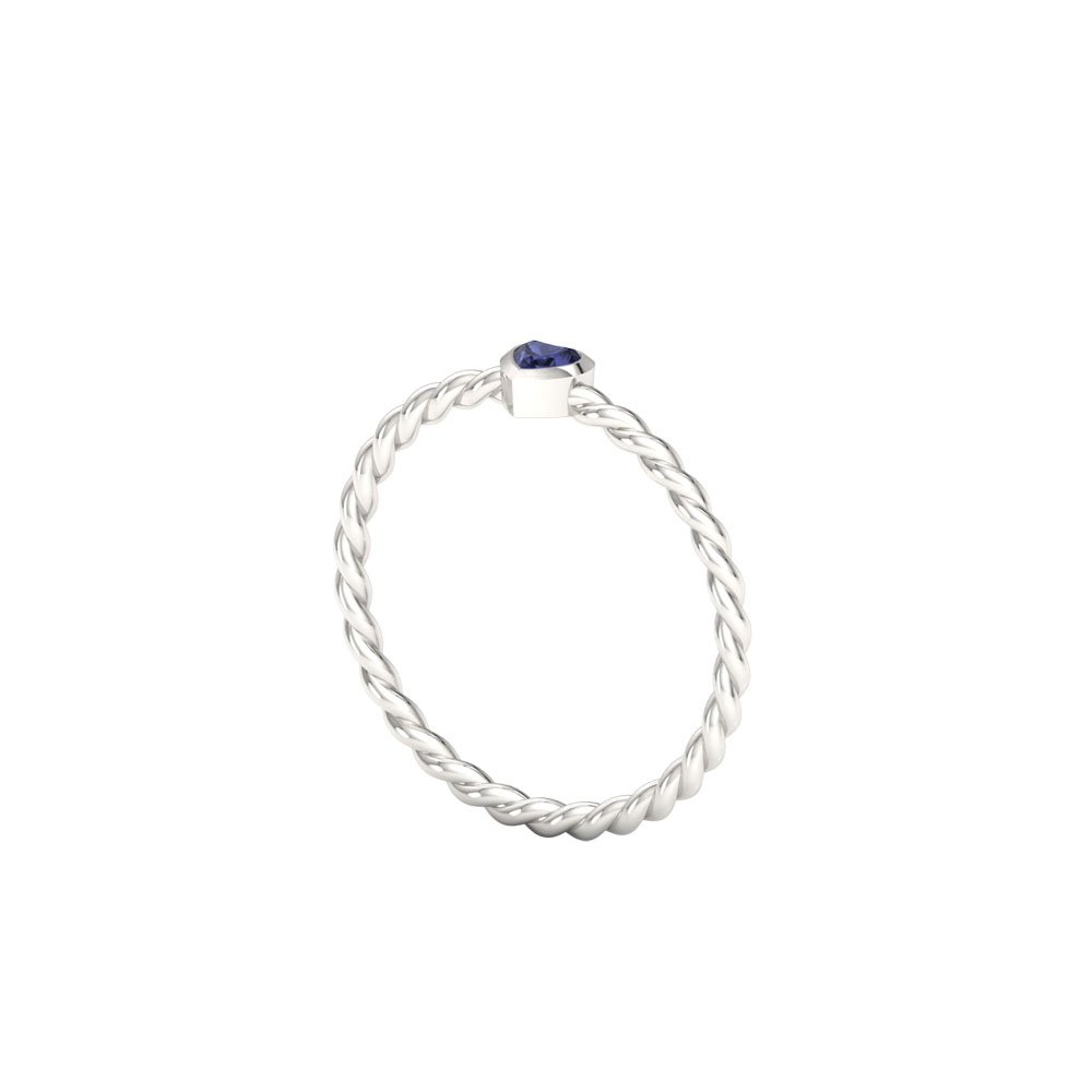Sapphire & White Gold Dainty Heart Ring In Bezel Setting
