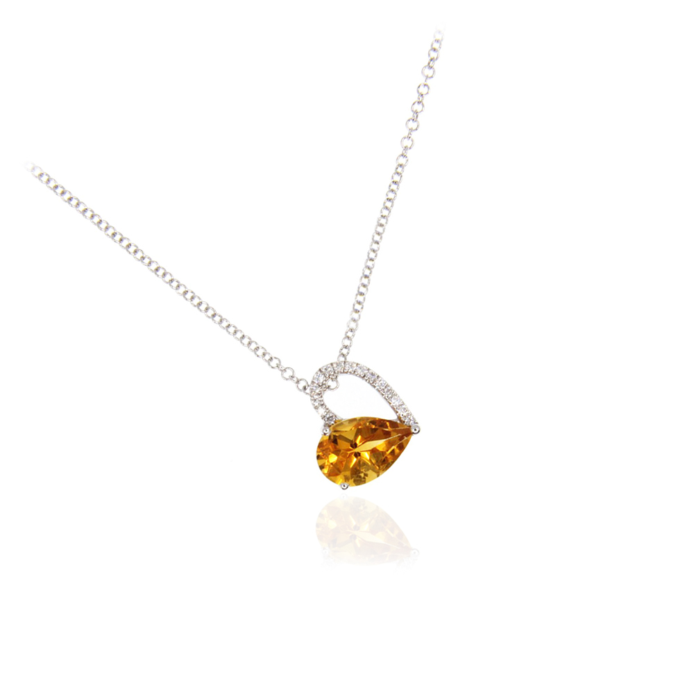Charismatic Diamond and Citrine Heart Necklace