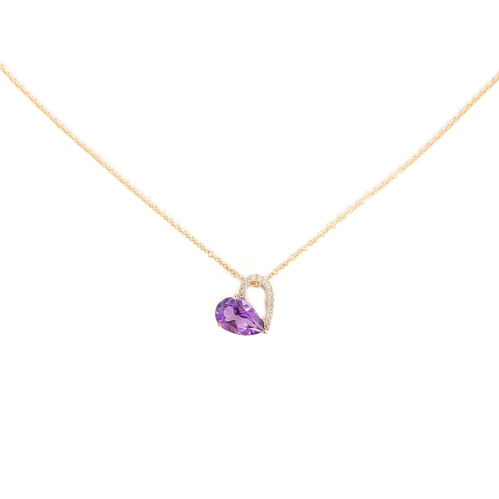 Charismatic Diamond and Amethyst Heart Necklace