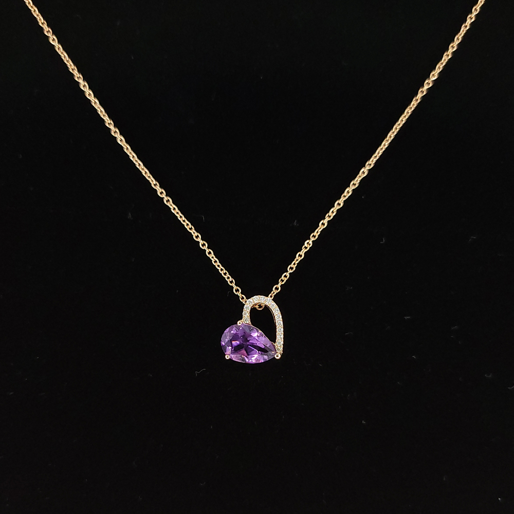 Charismatic Diamond and Amethyst Heart Necklace