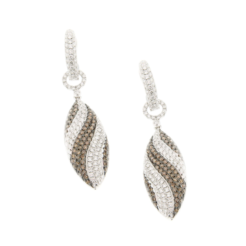 White And Brown Diamond Layered Drop Earrings