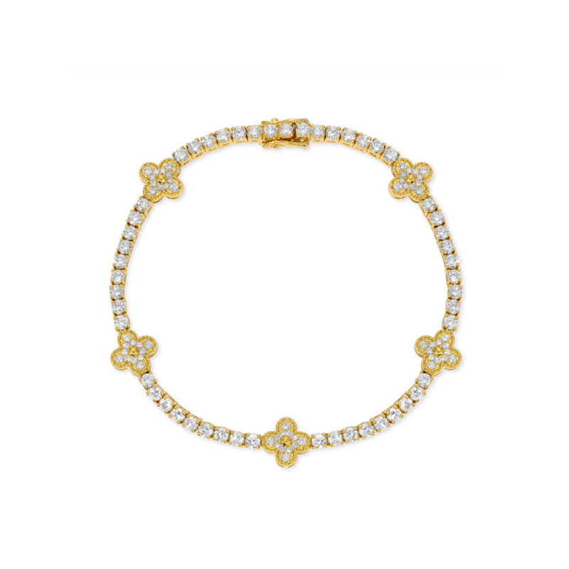 Diamond And Gold Clover Tennis Bracelet