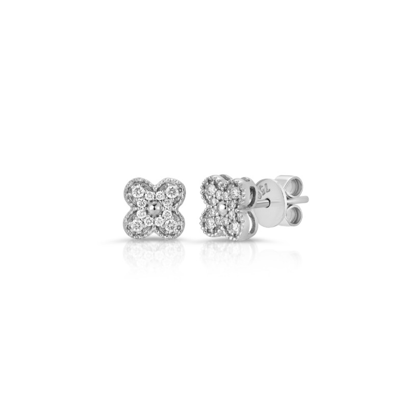 Gold And Diamond Clover Stud Earrings