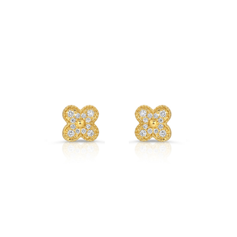 Gold And Diamond Clover Stud Earrings
