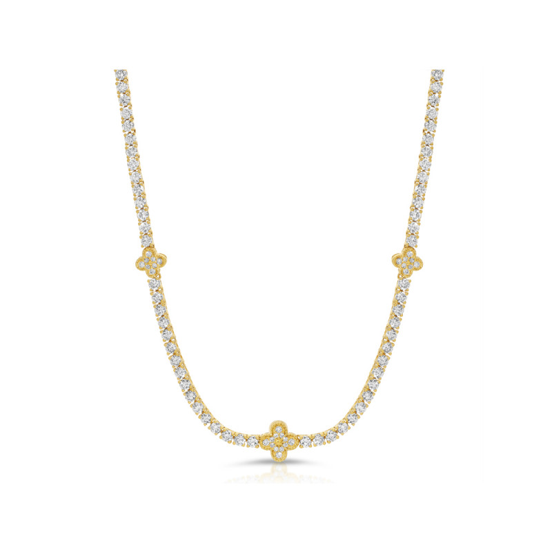 Gold And Diamond floral tennis necklace
