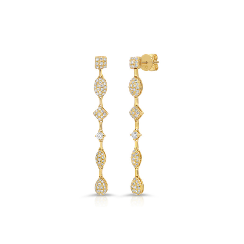 Geometric Diamond And Gold Dangle Earrings