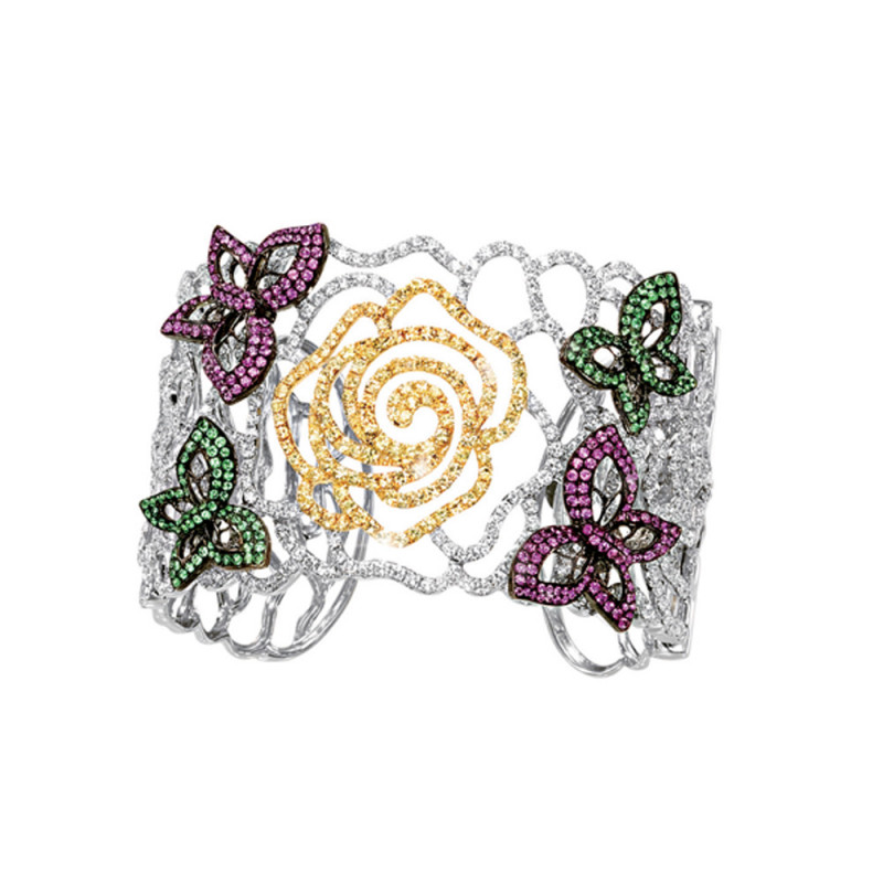 Gemstones & Diamond Floral Butterfly Bangle