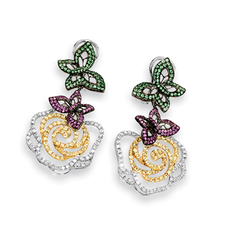 Gemstones & Diamond Floral Butterfly Earring