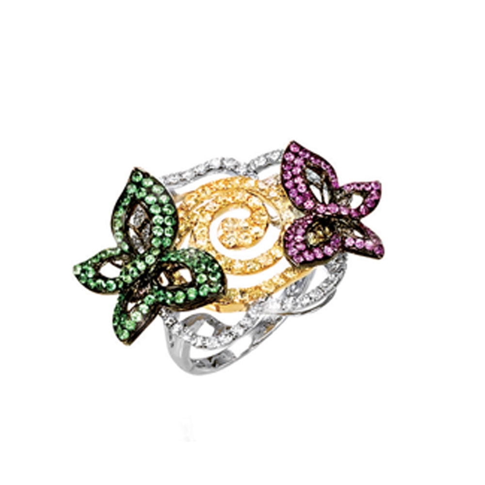 Gemstones & Diamond Floral Butterfly Ring