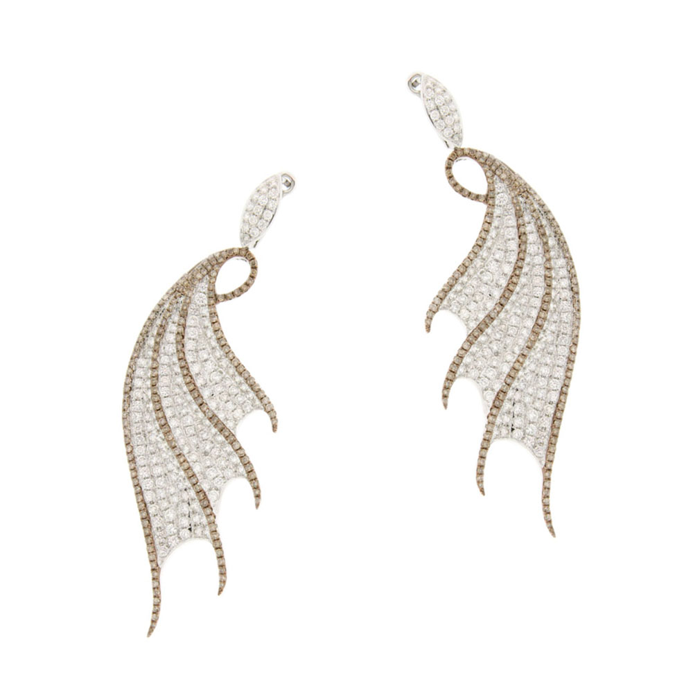 White and Brown Diamond Claw Earrings