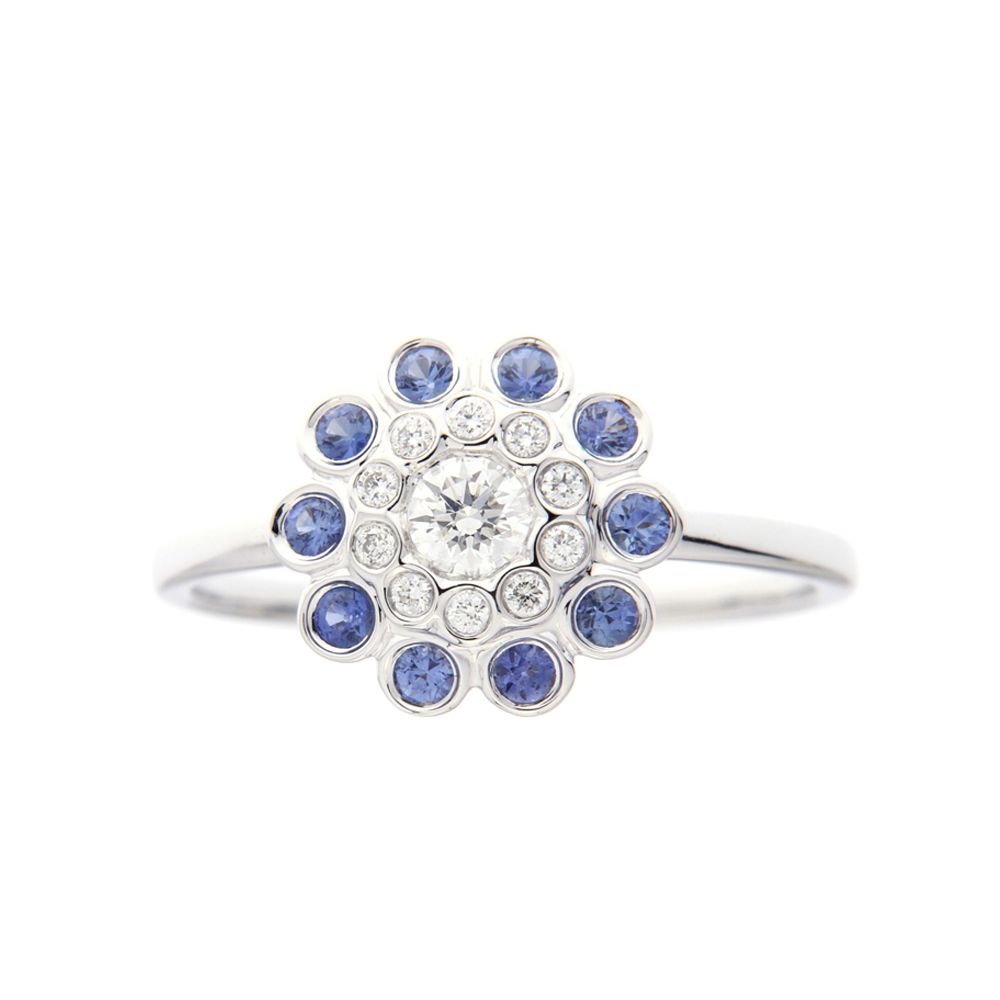 Floral Dew Drop Diamond & Blue Sapphire Ring