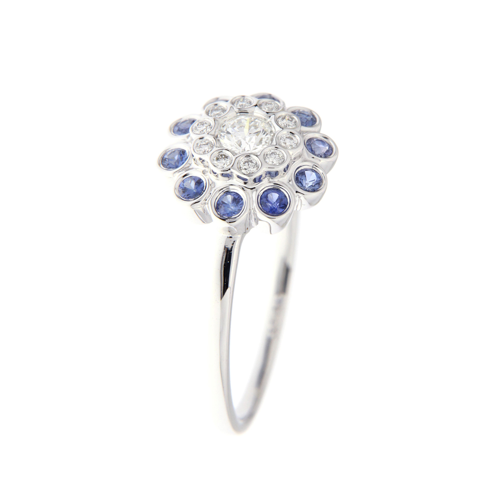 Floral Dew Drop Diamond & Blue Sapphire Ring
