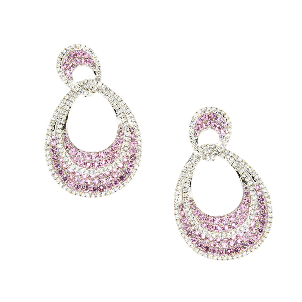 Pink Sapphire and White Diamond Oval Earrings