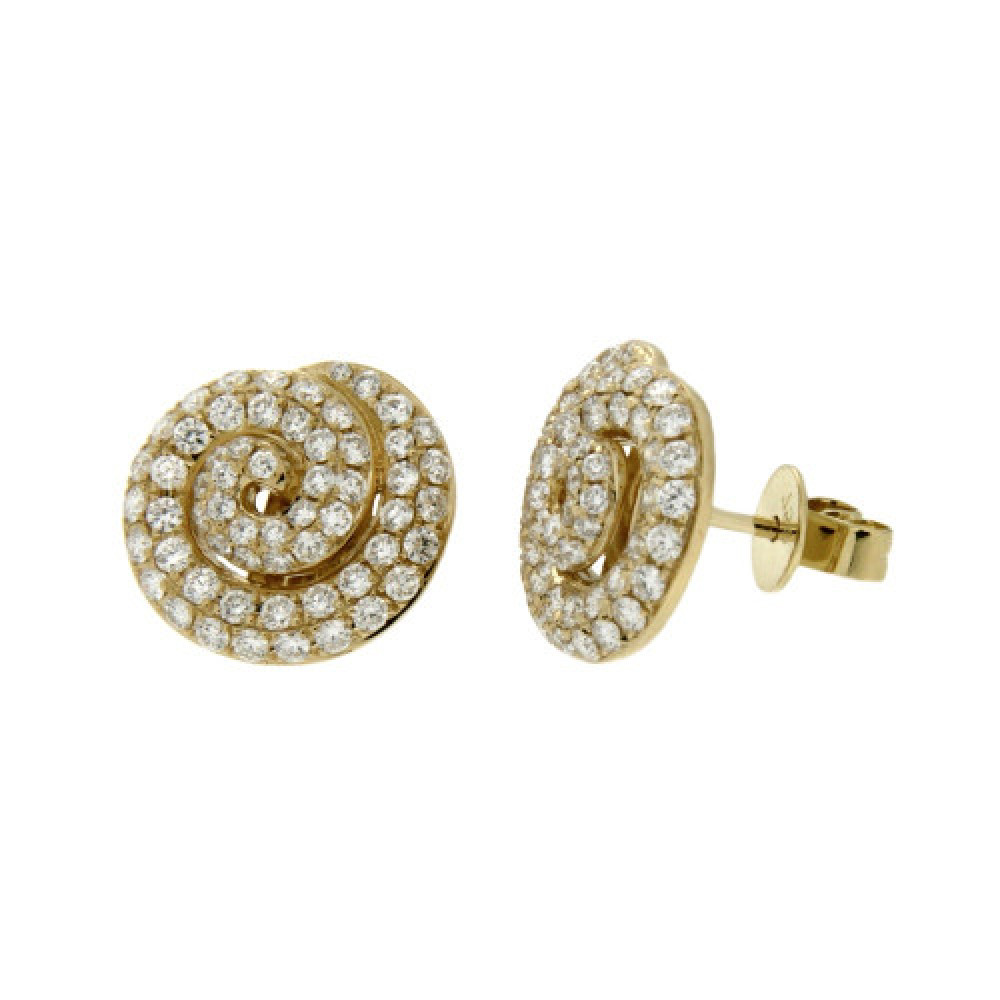 Spiral White Diamond Button Earrings