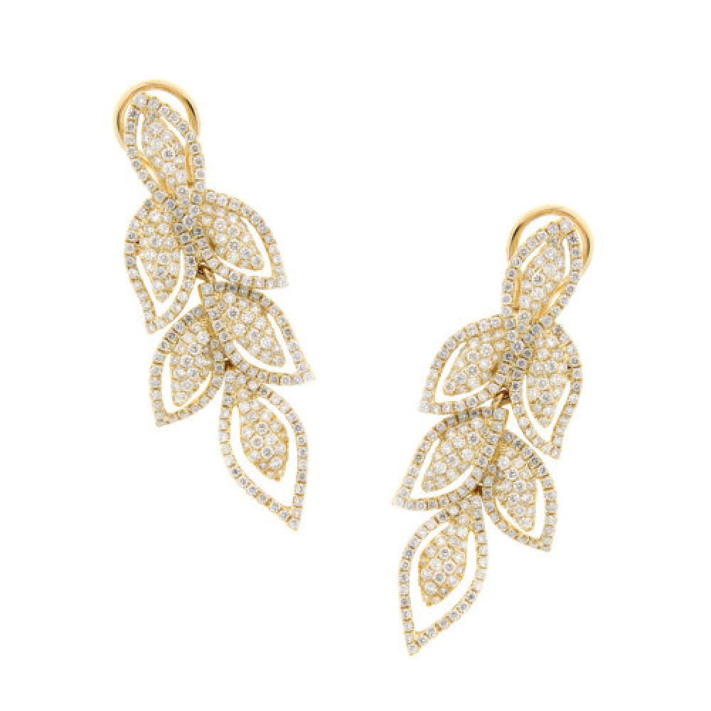 Jasmine Leaf Drop Diamond Earrings In White Diamond And Gold