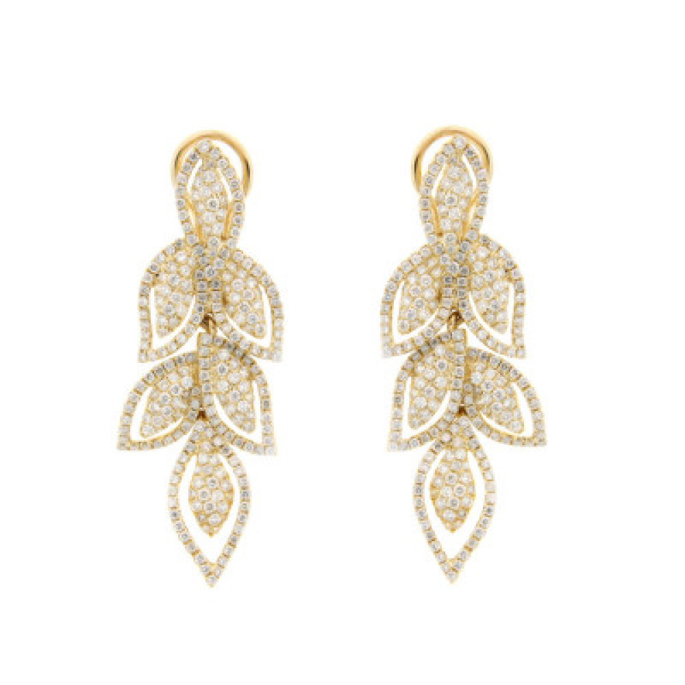 Jasmine Leaf Drop Diamond Earrings In White Diamond And Gold