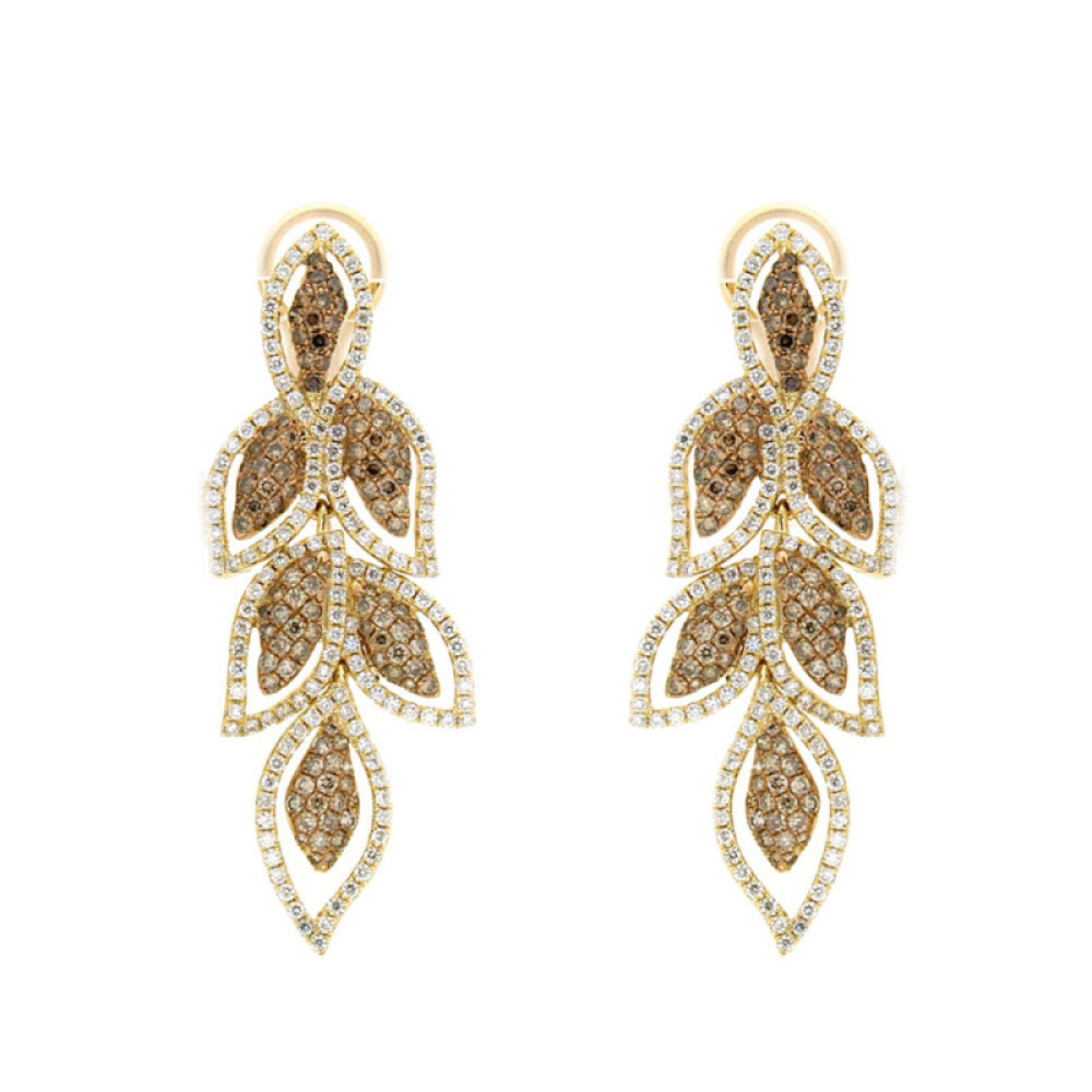 Jasmine Leaf Drop Earrings In Brown And White Diamonds