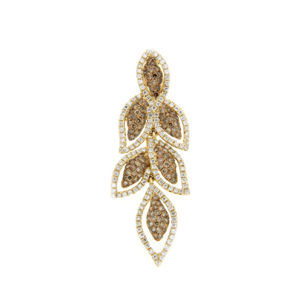 Jasmine Leaf Drop Pendant In Brown And White Diamonds